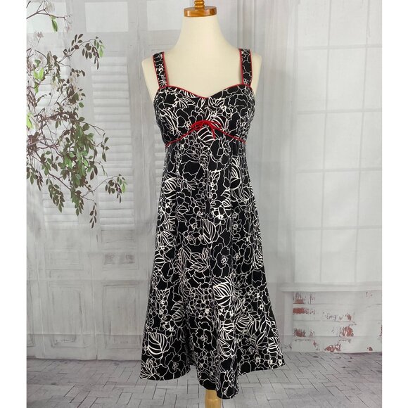 Madison Leigh 6 Rockabilly Dress Black White Red Floral Cotton Stretch Sundress - Picture 2 of 8